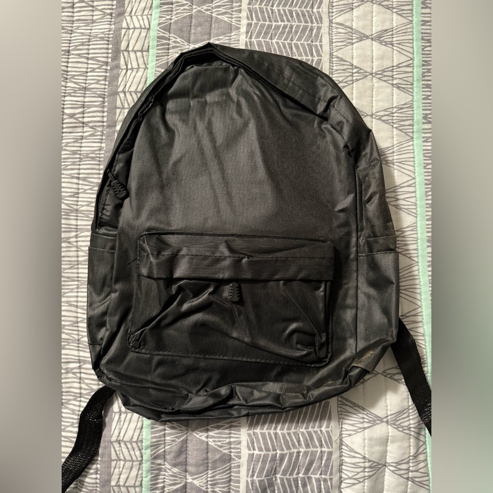 Kids Basic Black Canvas Backpack with 2 Pockets and Adjustable Straps - New